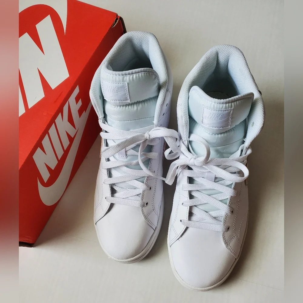 Nike Wmns Court Royale 2 Mid White & Particle Beige-Black Sz 10